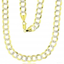 14KT Gold 24" Two-Tone Pave Solid Cuban Chain 210 Gauge 8.00mm 
