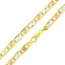 14K Gold Tri-Color 6.35mm 8.25" Valentino 140 Gauge Chain Bracelet