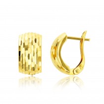 14KT Yellow Gold 13x7mm Multi-Row Diamond Cut Latchback Huggie Earrings