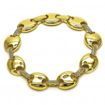 Gold Filled Tennis Bracelet Puff Mariner Design wIth White Cubic Zirconia Golden Finish 