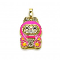 Gold Filled Fancy Pendant with White Cubic Zirconia Pink Enamel Finish Golden Finish