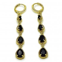 Gold Filled Long Earrings Teardrop Design with Black Cubic Zirconia Polished Golden Finish