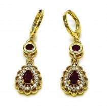 Gold Filled Long Earrings Teardrop Design with Garnet and White Cubic Zirconia Polished Golden Finish