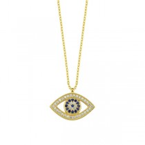 Sterling Silver Yellow Gold Plated Evil Eye Necklace With Sapphire & CZ