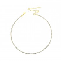 Sterling Silver Yellow Gold Plated Dainty Tennis Choker Necklace With CZ
