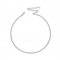 Sterling Silver Rhodium Plated Dainty Tennis Choker Necklace With CZ