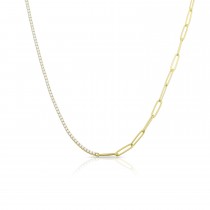 Sterling Silver Yellow Gold Plated Tennis & Paper Clip Choker Necklace With White Cubic Zirconia