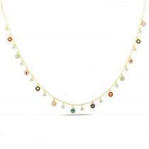 Sterling Silver Yellow Gold Plated Evil Eye Charm Necklace With Multicolor Enamel & CZ