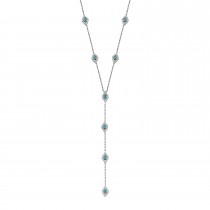Sterling Silver Rhodium Plated Evil Eye Lariat Necklace With Turquoise & Clear CZ
