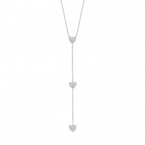 Sterling Silver Rhodium Plated Heart Lariat Necklace With CZ