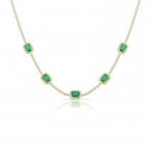 Sterling Silver Yellow Gold Plated Emerald Cut Tennis Necklace With Green & White Cubic Zirconia