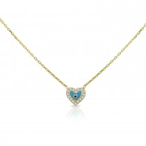 Sterling Silver Yellow Gold Plated Small Evil Eye Dainty Necklace With Enamel & CZ