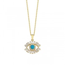 Sterling Silver Yellow Gold Plated Evil Eye Necklace With Turquoise & CZ