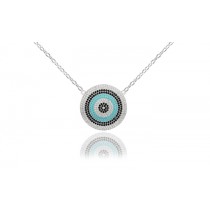 Sterling Silver Rhodium Plated Evil Eye Necklace With Turquoise & CZ 16+2"