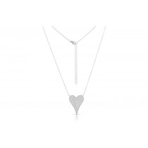 Sterling Silver Rhodium Plated Pave Heart Necklace With CZ 16+2"