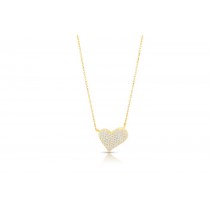 Sterling Silver Yellow Gold Plated Pave Heart Necklace With CZ 16+2"