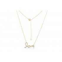 Sterling Silver Yellow Gold Plated Love Necklace With CZ 16+2"