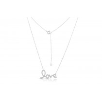 Sterling Silver Rhodium Gold Plated Love Necklace With CZ 16+2"