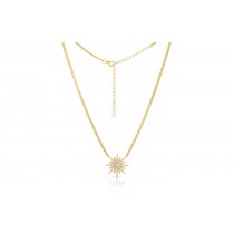 Sterling Silver Yellow Gold Plated Starburst Necklace With CZ 16+2"
