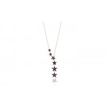 Sterling Silver Rose Gold Plated Star Necklace With Black CZ 16+2"