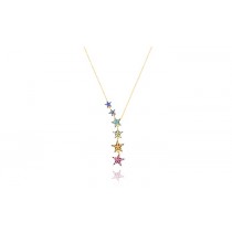 Sterling Silver Yellow Gold Plated Star Necklace With Multicolor CZ 16+2"