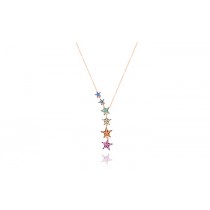 Sterling Silver Rose Gold Plated Star Necklace With Multicolor CZ 16+2"