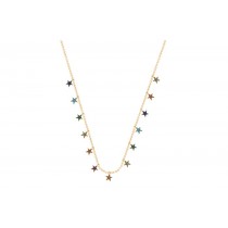 Sterling Silver Yellow Gold Plated Multicolor Star Charm Necklace With CZ