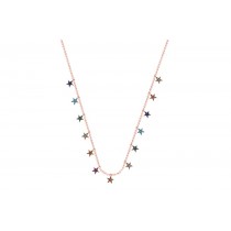 Sterling Silver Rose Gold Plated Multicolor Star Charm Necklace With CZ 