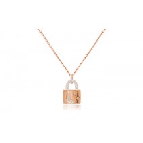 Sterling Silver Rose Gold Plated Pad Lock Star Moon Necklace With CZ 16+2"