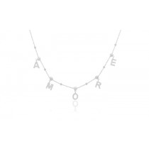 Sterling Silver Rhodium Plated Amore Necklace With CZ 16+2"