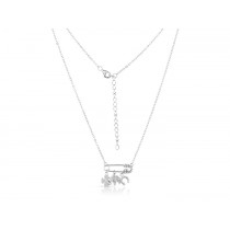 Sterling Silver Rhodium Plated Safety Pin & Lucky Charms Necklace With CZ 16+2"