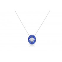 Sterling Silver Rhodium Plated Starburst Necklace With Enamel & CZ 16+2"