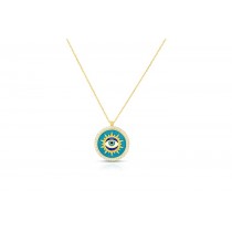 Sterling Silver Yellow Gold Plated Evil Eye Necklace With Enamel & CZ 16+2"