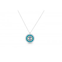 Sterling Silver Rhodium Plated Evil Eye Necklace With Enamel & CZ 16+2"