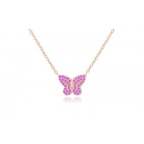 Sterling Silver Rose Gold Plated Butterfly Necklace With Pink CZ 16+2"