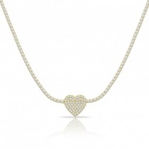 Sterling Silver Yellow Gold Plated Heart Tennis Choker Necklace With CZ