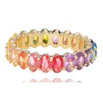 925 Sterling Silver Rainbow Oval Multi Color Cubic Zirconia Eternity Band