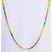 925 Sterling Silver Yellow Gold Plated 16" Long Round Cut Multicolor Rainbow Cubic Zirconia Tennis Necklace