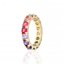 925 Sterling Silver Yellow Gold Plated Round Cut Rainbow Multi Color Cubic Zirconia Eternity Band 
