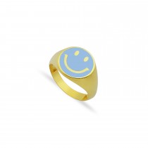 Sterling Silver Yellow Gold Plated Baby Blue Enamel Smiley Face Ring