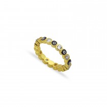 Sterling Silver Yellow Gold Plated Evil Eye Rings With Blue Enamel & CZ