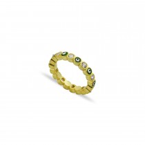 Sterling Silver Yellow Gold Plated Evil Eye Rings With Green Enamel & CZ