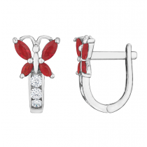 925 Sterling Silver Red CZ Butterfly Huggies Earrings