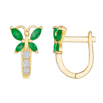 925 Sterling Silver Yellow Gold Plated Emerald Butterfly Huggies Earrings