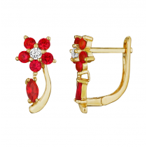 925 Sterling Silver Yellow Gold Plated Flower Red Topaz Huggies Earrings