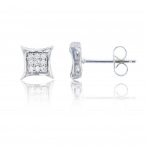 Sterling Silver 3x3 Curved Square Stud Rhodium Plated With CZ