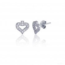 Sterling Silver Micropave Petite Heart Stud Rhodium Plated With Cubic Zirconia