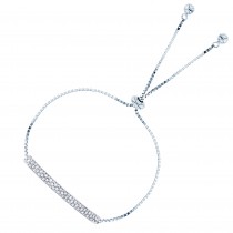 Sterling Silver Rhodium Plated Adjustable Bolo Bracelet Bar Design With Cubic Zirconia