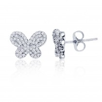 Sterling Silver Rhodium Plated Butterfly Stud Earrings With Cubic Zirconia