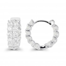 Sterling Silver Rhodium Plated Double Row CZ Huggie Earrings With Cubic Zirconia